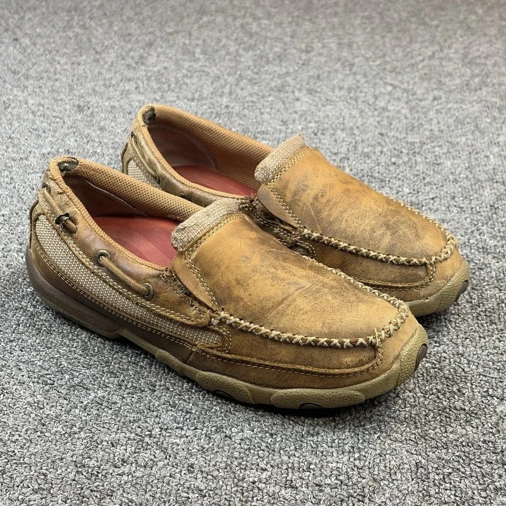Twisted X Driving Moc Slip On Loafers‎ Brown Distressed Leather Shoes Mens 7.5 M